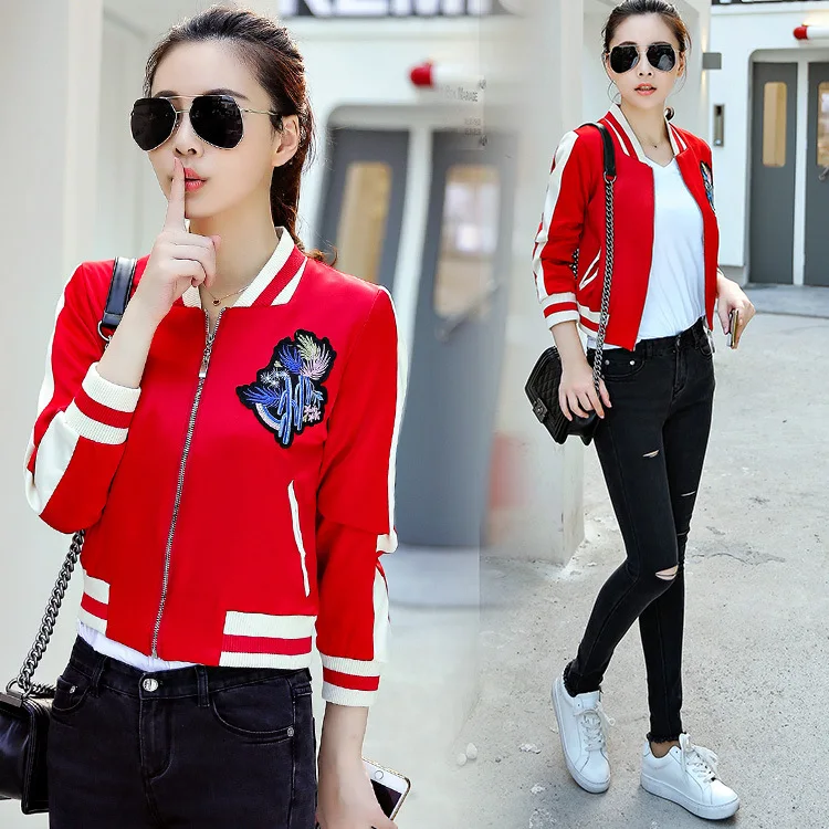 

Korean-style 2016 Spring And Autumn Cactus Embroidered Baseball Uniform Pilots Jacket Slim Fit Versatile Thin Short outside