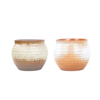 

2 Pcs Flower Pot Succulent Pot Ceramic Decorations Plants Succulent Potted Holder For Home Garden Store (Brown White, Yellow )