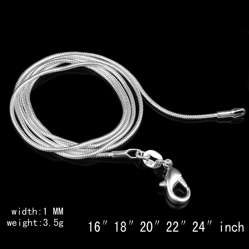 50pcs/Lot Bulk 1MM 2MM Silver Plated Smooth Snake Chain Choker Necklace For Women Fashion Jewelry in Wholesale 16-30 inches