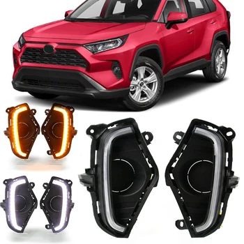 

Car Front DRL Daytime Running Light For Toyota RAV4 2019 2020 Waterproof LED Fog Lamp w/ Amber Turn Signal Lights 2Colors