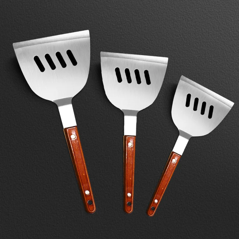 PALONE Stainless Steel Pancake Scraper Turner Steak Spatula Grill Fried Meat Pizza Shovel with Wooden Handle BBQ Kitchen Tools