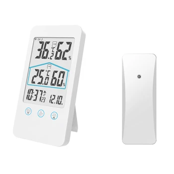 

Wireless Weather Station LED Screen Alarm Clock Temperature Humidity Snooze PR Sensor Calendar Function White Plastic