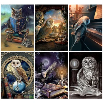 

Huacan Diy 5d Diamond Painting Art Owl Magic Home Decoration Embroidery Animal Scenery Diamond Art Full Drill