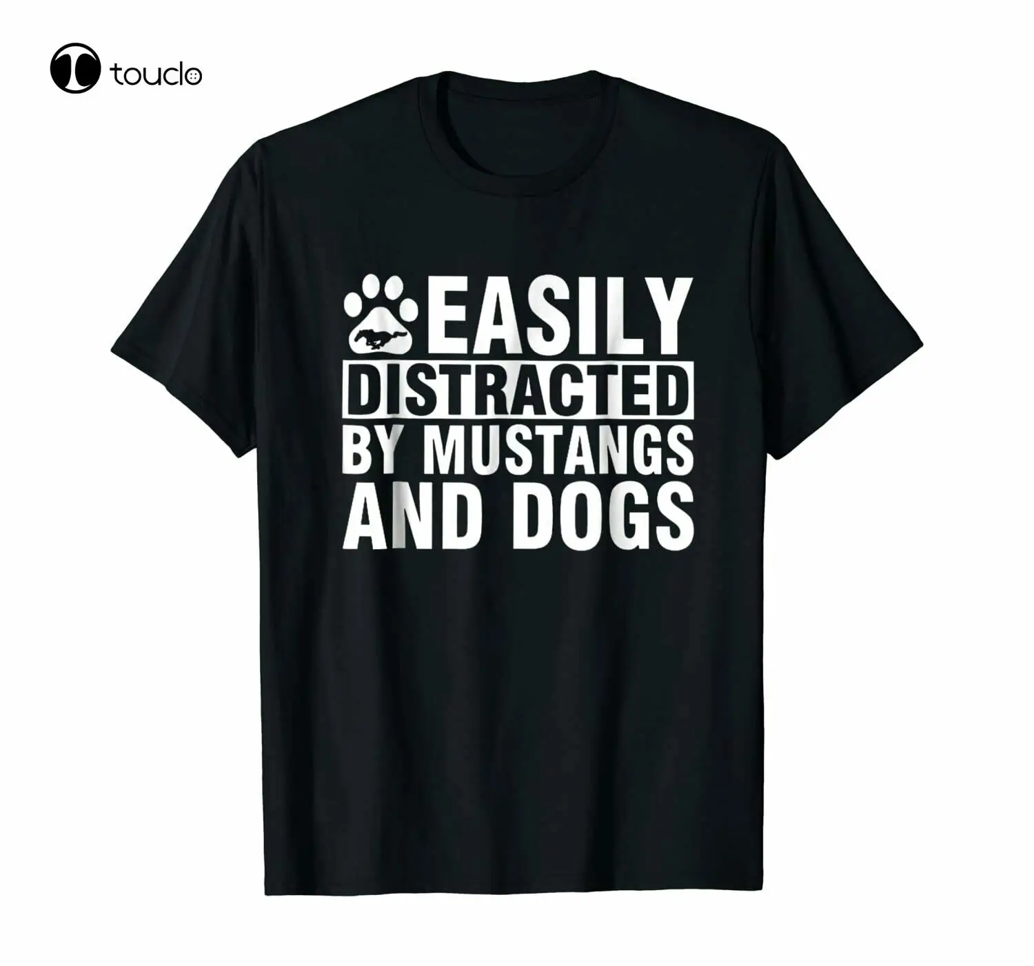 

Easily Distracted By Mustangs And Dogs Funny T-Shirt Tee Shirt