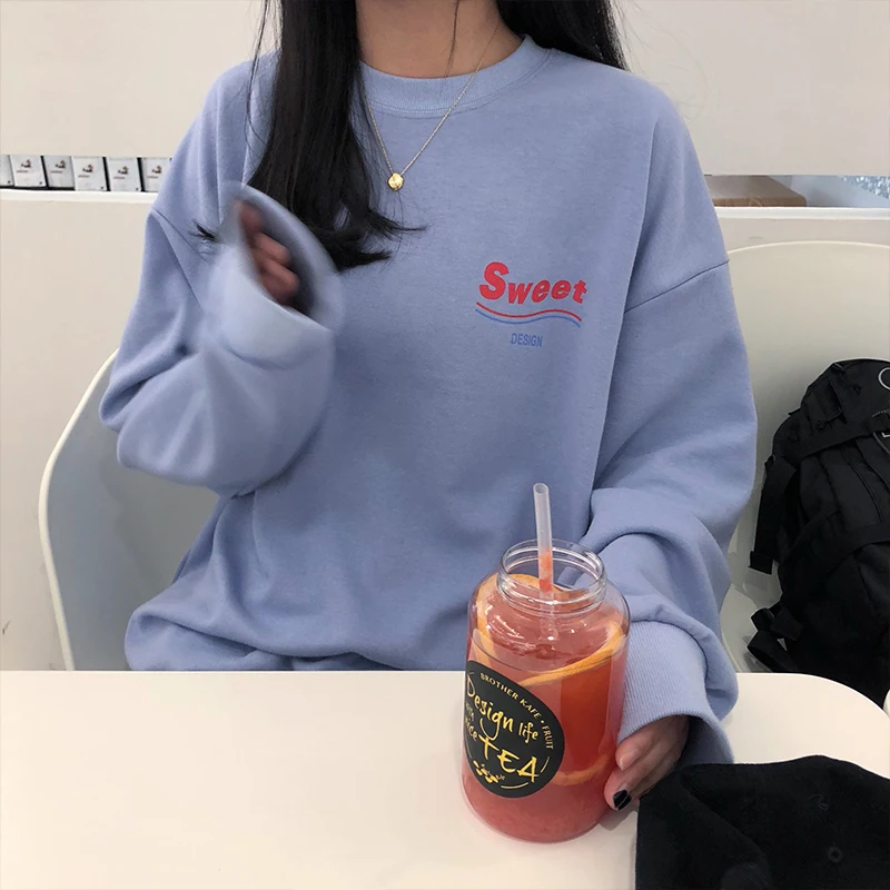 Женские толстовки, Harajuku, толстый, Ulzzang Ins, шикарный, ленивый, Повседневный, с буквенным принтом, толстовка, женский, Ретро стиль, Kawaii, джемпер для женщин