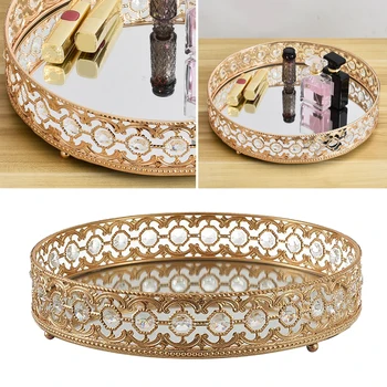 

Jewelry Tray Mirrored Makeup Tray Cake Dish Display Holder for Home Decor