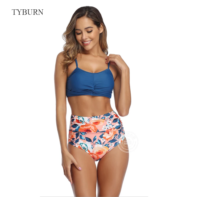 

TYBURN High Waist Bikini 2020 Floral Swimsuit Print High Neck Bikini Push Up Swimwear Snake Bathing Suit Swimsuit Women Bikini