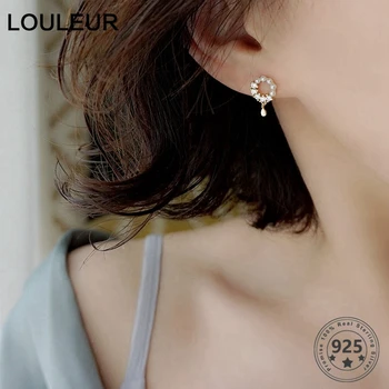 

Louleur 925 Sterling Silver Pearl Circle Earrings Elegant Zircon Water Drop Gold Party Earrings For Women Wedding Jewelry Gifts