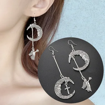 

New Korean Version Of The Geometric Punk Retro Moon Cupid Angel Cross Combination Temperament Simple Personality Long Earrings