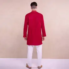 Индийские мужские костюмы этнические наборы с вышивкой удобные хлопковые свободные тонкие комплекты с длинными рукавами