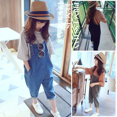

2018 Autumn Clothing New Style Girls Cowboy Suspender Pants Casual Jeans Children Baggy Pants Harem Pants P9126