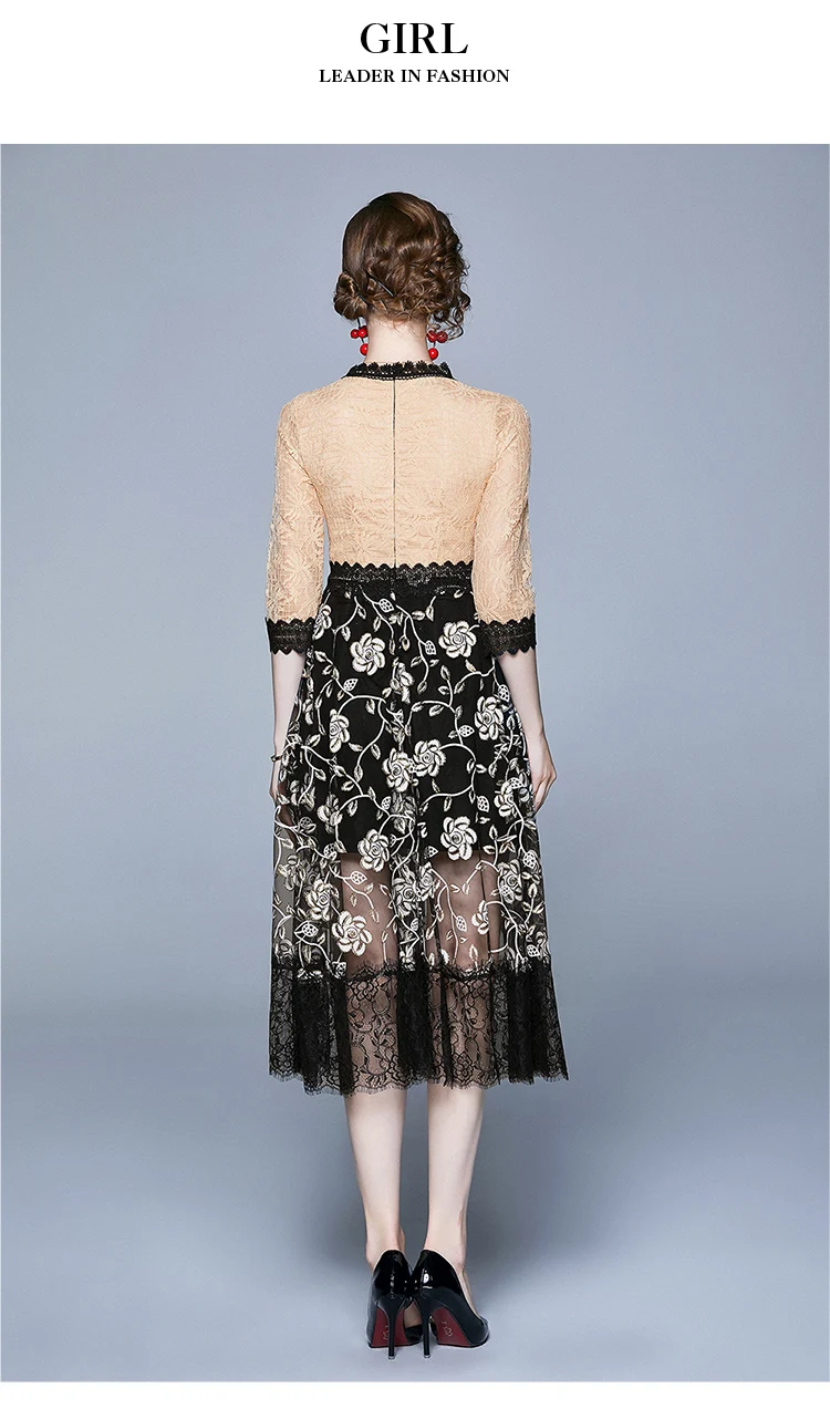 DROWYD/Модные Вечерние Платья-миди с цветочным кружевом в стиле бохо; сезон зима ; винтажное платье с круглым вырезом; повседневные Элегантные Клубные платья