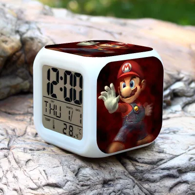 see chart Super mario bros Детский будильник светодиодный часы мультфильм ночник вспышка 7 цветов Изменение цифровые часы электронные настольные часы - Цвет: see chart