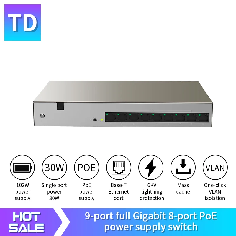 Сетевой коммутатор TD TDG1109P 8 102W Gigabit ethernet 9*10 100 Мбит/с порт RJ45 18 Гбит/с|Сетевые