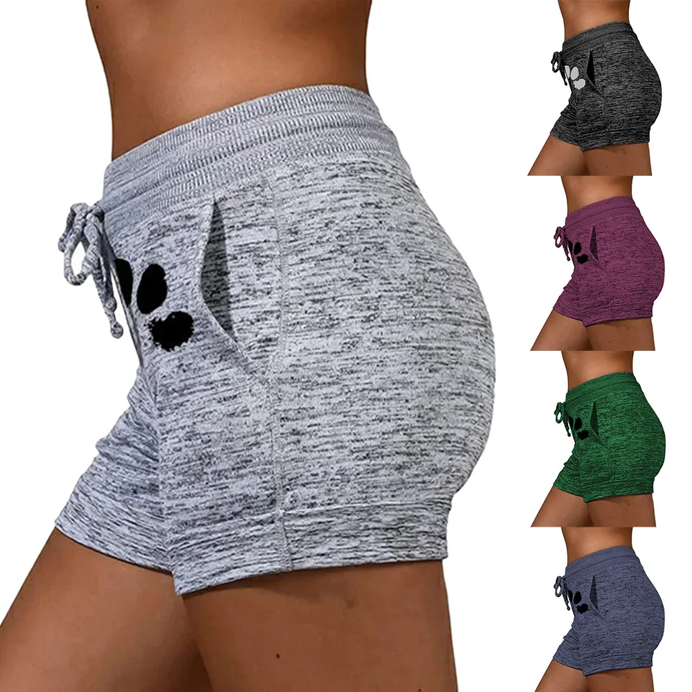 2021 Women Summer Fast-Dry Drawstring cat paw print shorts High Waist Elastic Cotton Short Women Beach Casual Sport Shorts Pants