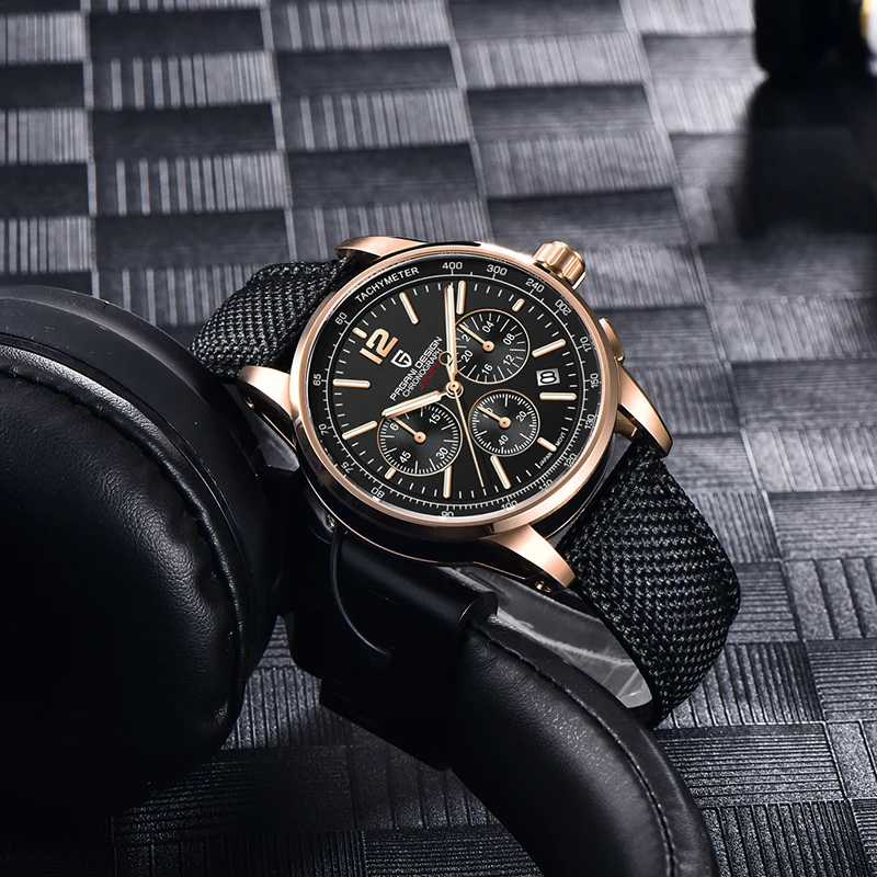 Pagani Design Orologio Uomo Quarzo Giapponese – Cronografo Oro Rosa E Gomma, Vetro Zaffiro