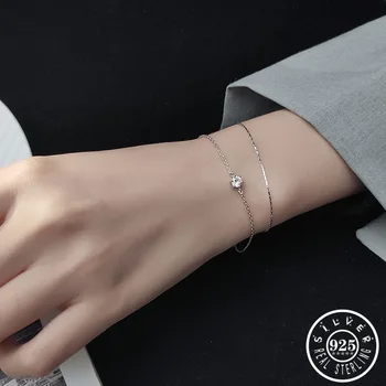 

925 Sterling Silver Round Zircon Stone Rose Gold Color Plated Double Layer Chain Hand Bracelet Christmas Jewelry Gifts for Women