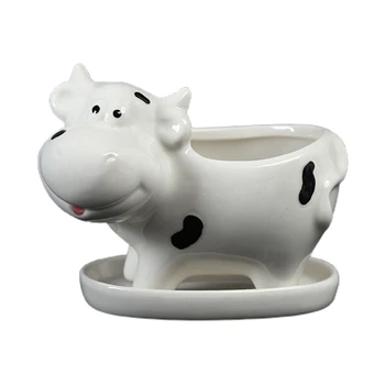 

Cow Planters Succulent Pots for Plants Ceramic Pot with Drainage Holes Saucer R9JC