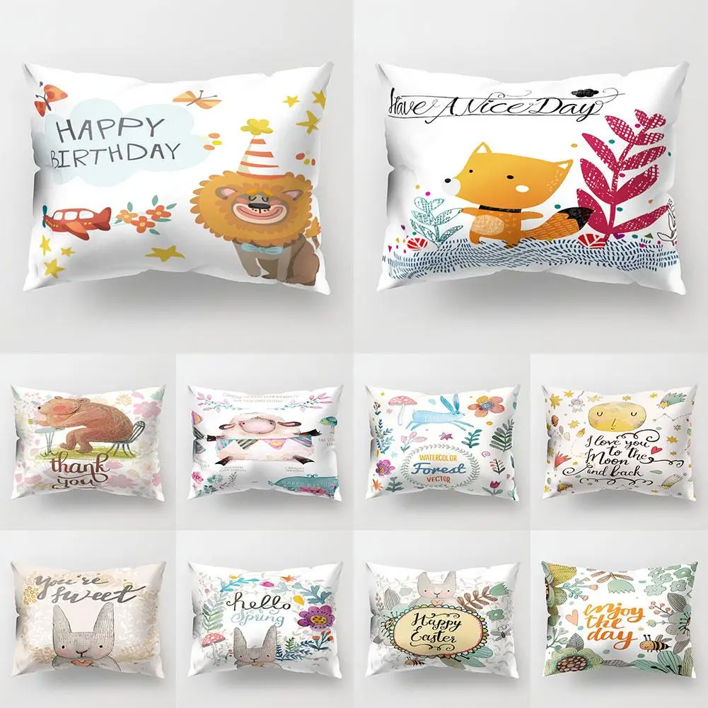 

Child Bedroom Pillowcase Cartoon Patterned Happy Birthday Letter Printed Throw Pillow Case Economic Kid Birthday Bedding Gift ho