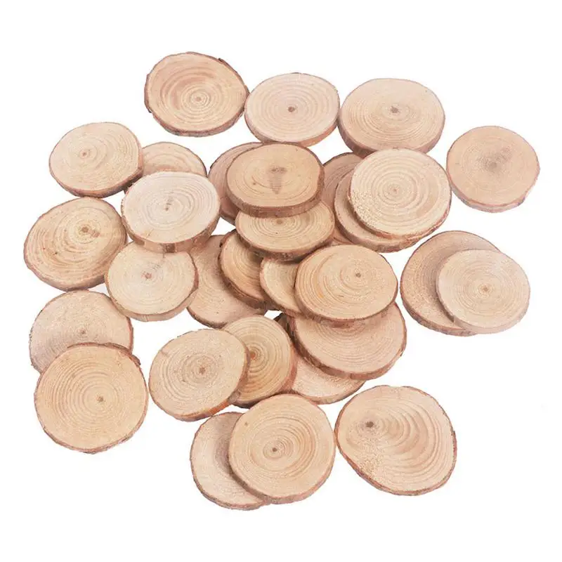 

50pcs Natural Wood Round Chips Handmade Painted DIY Wood Slices For Centerpiece Banquet Birthday Wedding Christmas Party A2
