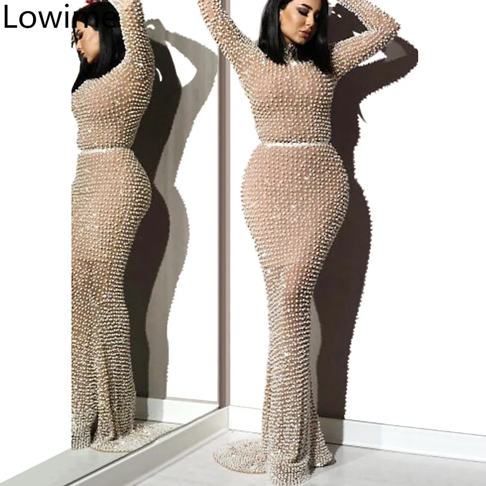 

New Fashion Pearls Long Formal Prom Dress Mermaid African vestidos de fiesta Sexy Turkish Evening Dress Women Party Gowns Custom
