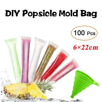 

One Time Diy Ice Cream Tools Rectangle Popsicle Making Ice Cream Mold Bag Summer Transparent Zipper Bag And Funnel Kitchen Tools