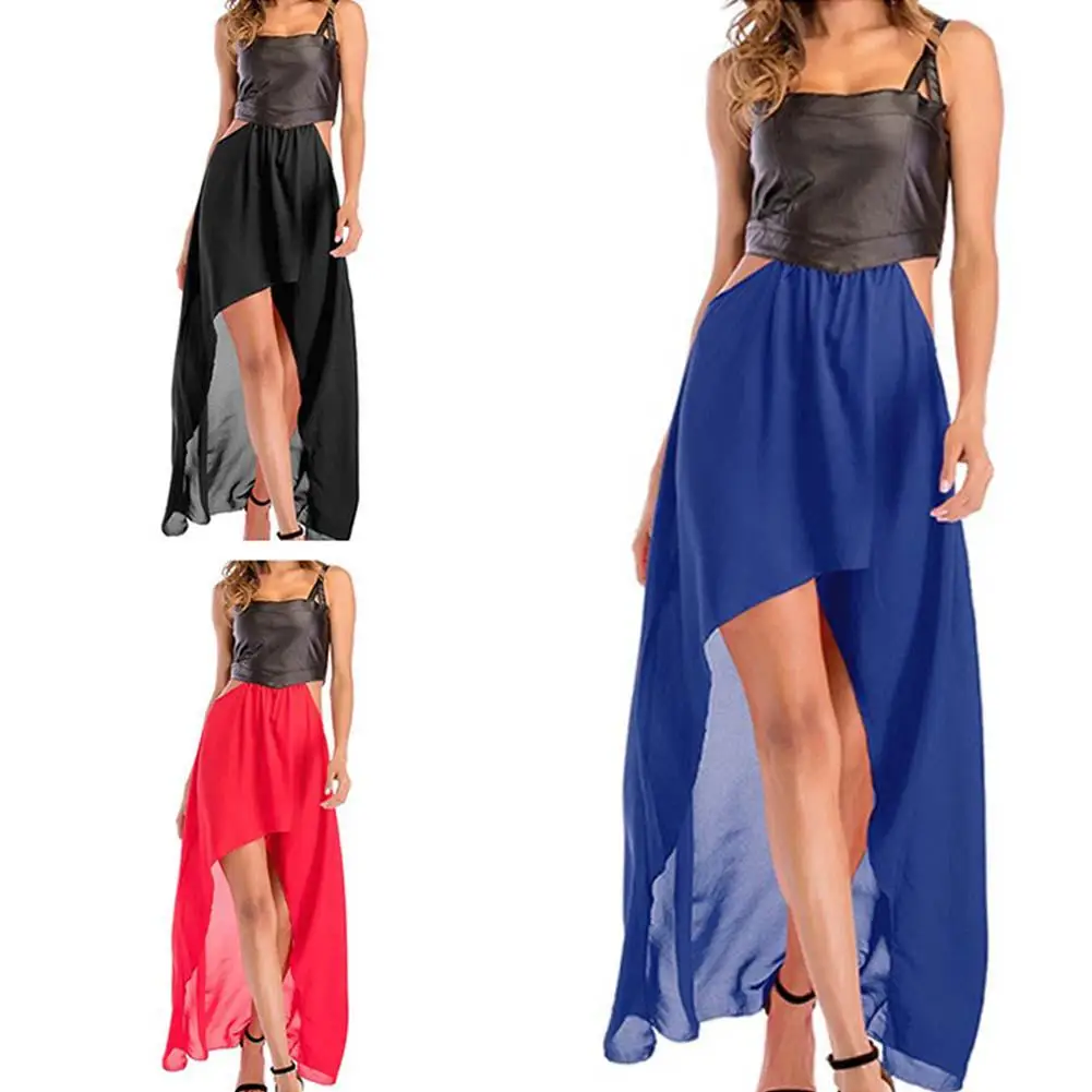 

Yfashion Woman Stitching Dress Sexy Sleeveless Party Dresses Waist Bare Long Costume