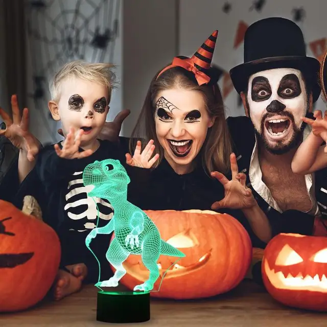 Halloween 3D Dinosaur LED Lamp 7 Colors Touch Control Night Light Kids Gifts Living Room Bedroom Table Decoration 3