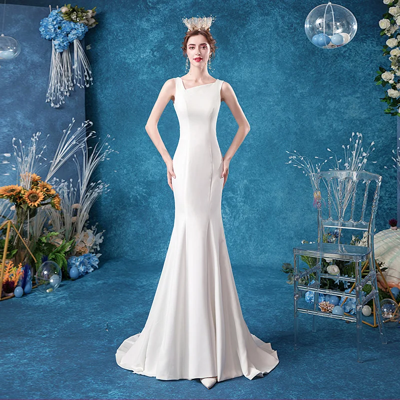 

2020 New Arrival Simple Wedding Dress Satin Mermaid Trailing Wedding Dress 553