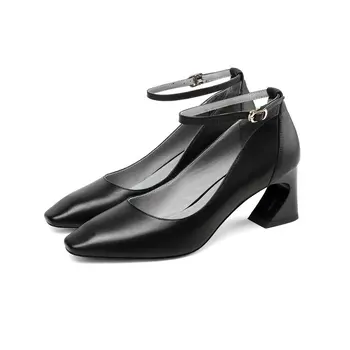 

Genuine leather ankle strap Women Pumps High Heels Office Ladies Shoes Wedding party Pumps Large Size 34-43