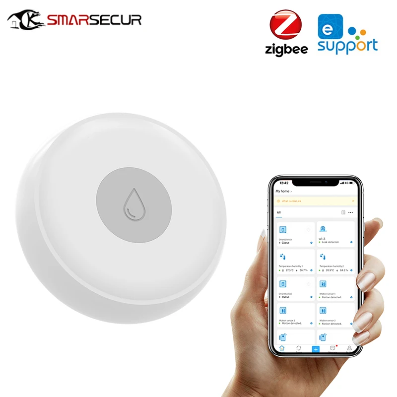 Ewelink Zigbee Smart agua fuga Sensor inalámbrico Detector de inundaciones fugas de agua de alerta de detección de nivel de agua de desbordamiento de alarma
