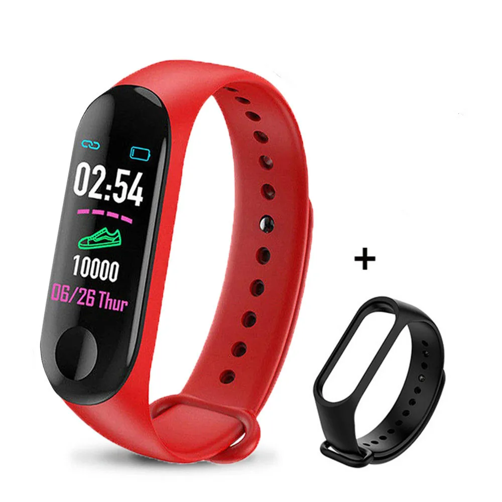 M3 Смарт-часы монитор сердечного ритма фитнес-трекер Smartwatch цветной экран кровяное давление Pedomater PK M2 Y5 115PLUS - Цвет: Redblack