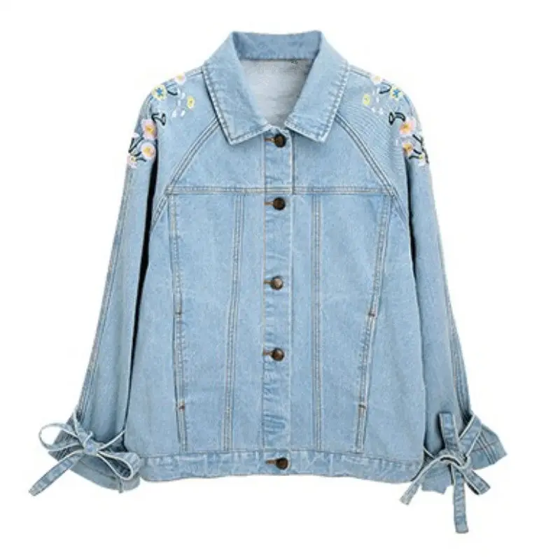 

Embroidery Jeans Jacket Coat Women Loose Fit Students BF Casual Washable Denim Top Retro Fashion Tide 2020 Spring Autumn