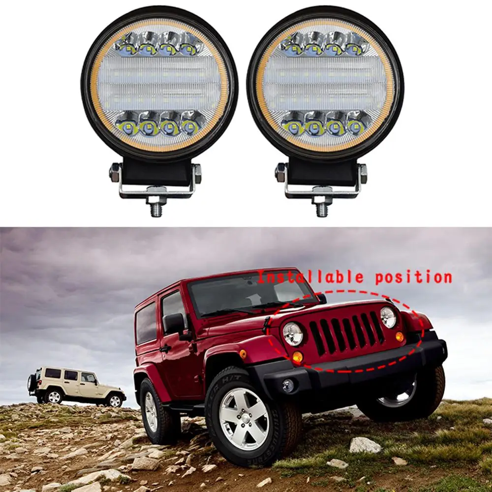 

2Pcs 144W Round LED Work Light Spot Flood Driving Fog Lamp Daytime Running Lights Car styling Accessories for Trucks Trailers