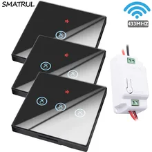 SMATRUL smart home Wireless touch Switch Light RF Remote Control Glass Screen 1 2 3 gang Wall Panel button Receiver led Lamp