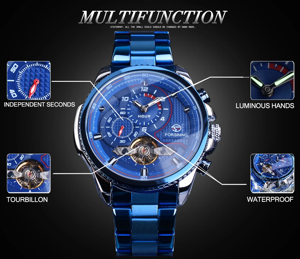 Forsining Orologio meccanico automatico da uomo Tourbillon Orologi da polso da uomo Orologi impermeabili Orologio da polso di lusso blu Relojes Hombre_voghion.com