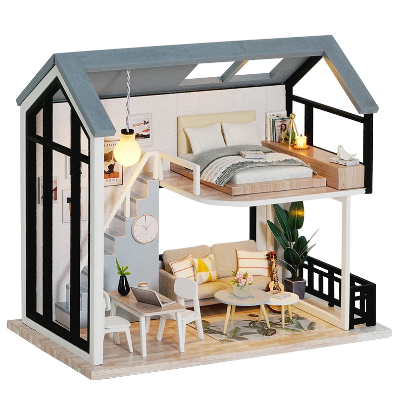 

DIY Doll House Wooden Doll Houses Miniature Dollhouse Furniture Kit with LED Toys for children Christmas Gift