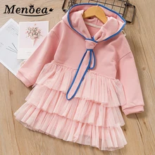 Menoea/кружевное платье для девочек г. Осеннее стильное детское розовое шерстяное платье детские сетчатые платья принцессы с длинными рукавами милая одежда, платье