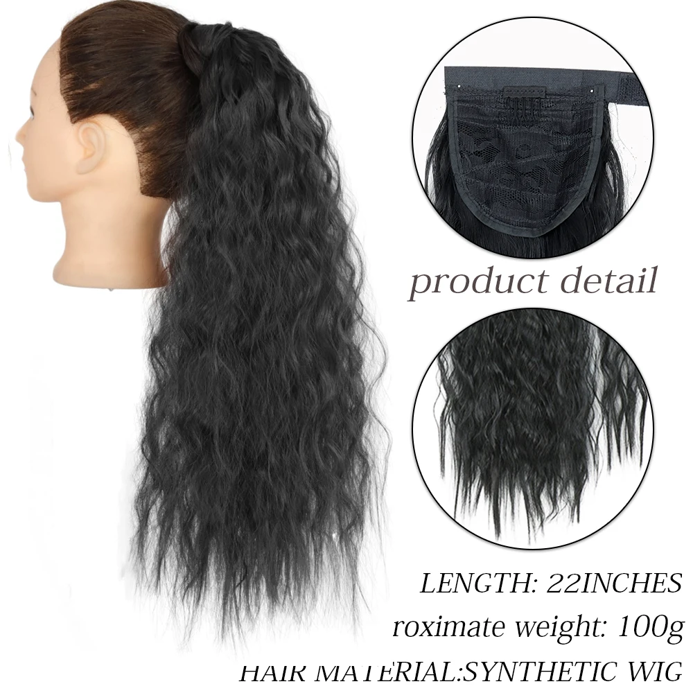 Fake Hair Extensions Synthetic Long Curly Ponytail Wrap Around Clip in Hairpiece Headwear Brown Gray