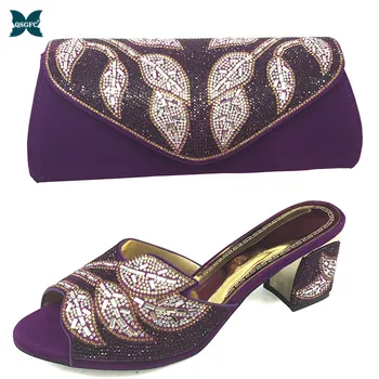 

2020 Lastest Purple Color Matching Italian design Shoe and Bag Set Nigerian Party Shoes and Bag Set High Quality Shoes