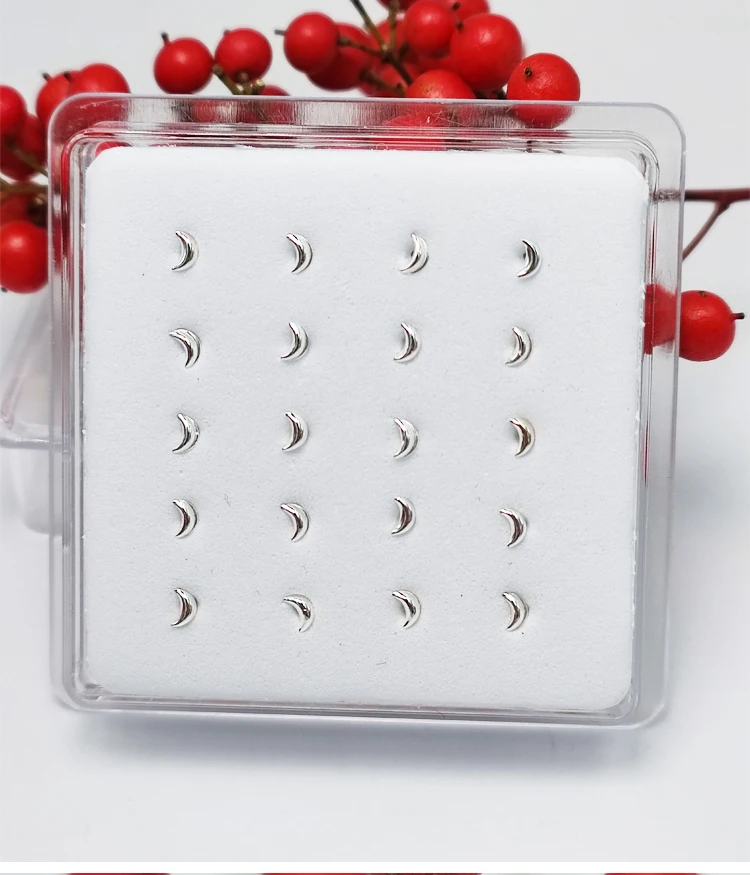 925 Sterling Silber Tiny Moon Nasennadel Ohrstecker Piercing Nariz Schmuck 20 Stück/Packung – Detail 1