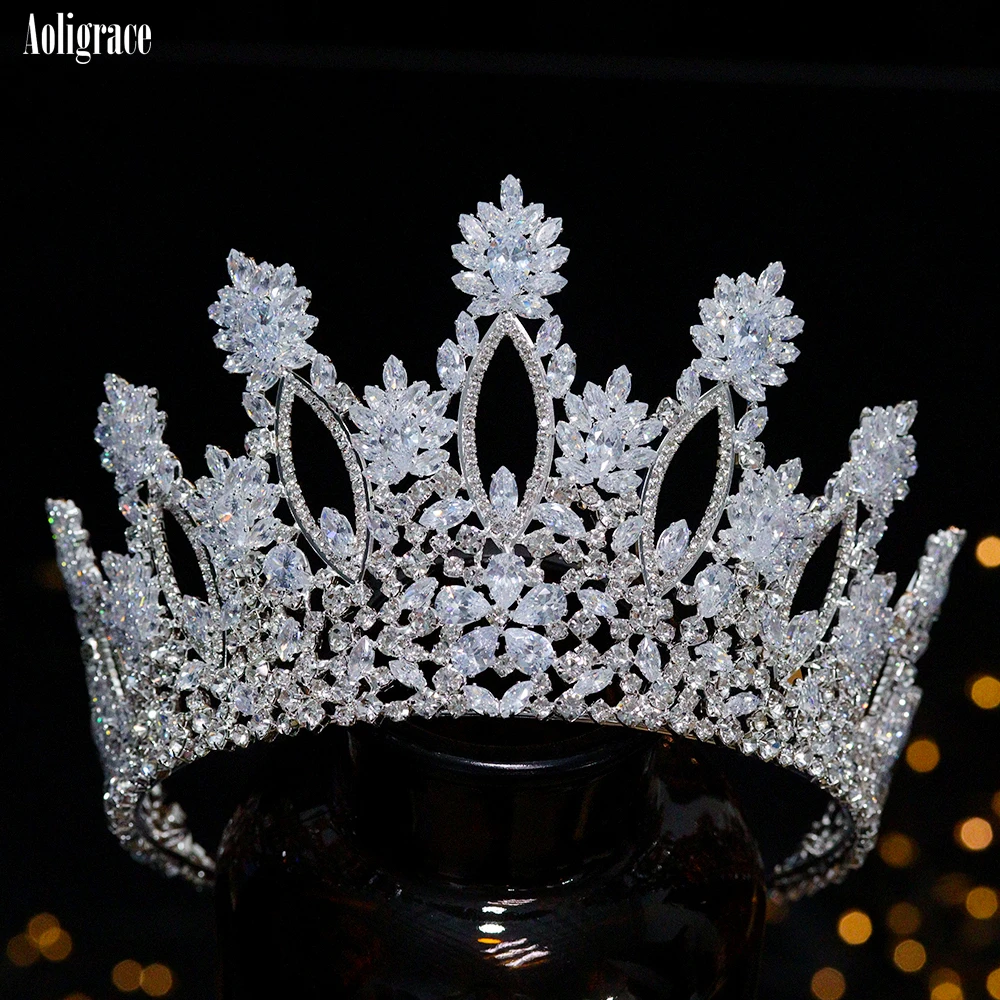 European Full Cubic Zirconia CZ Zircon Wedding Princess Crowns Tiaras Women Pageant Quinceanera Diadem Hair Jewelry Accessories