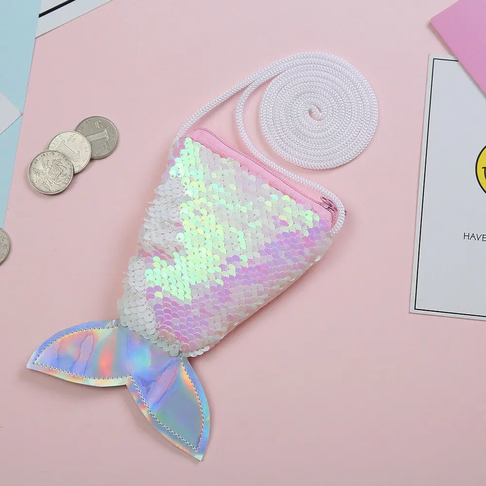 Для маленьких девочек с блестками бумажник на подарок Карманный Кошелек для монет для девочек Дети Русалка сумка через плечо сумки на молнии игрушки - Цвет: Розовый