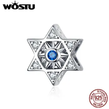 

WOSTU European Blue Star Beads 925 Sterling Silver Zircon Enamel Charm Fit Original Bracelet Pendant DIY Jewelry Making CQC1222