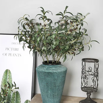 

5 Pcs 28 inch Green Olive Artificial Plants Branches Fruits Fake Flowers Branch Leaves for Home Office Crafts Decoration Greens