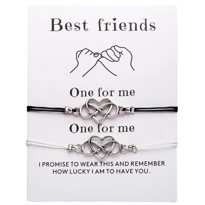Bohemian Heart Couples Bracelets Set For Women Men Infinite Wing Knot Contrast Bracelet Best Friend Wish Jewelry 2pcs/set - Metal Color: B1109-4