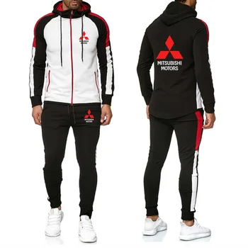 

Men's hoodies sweatshirt for Mitsubishi Car Logo Printed Spring Autumn stitching hoodies Men's jackets+Pants 2Pcs sweatshirt