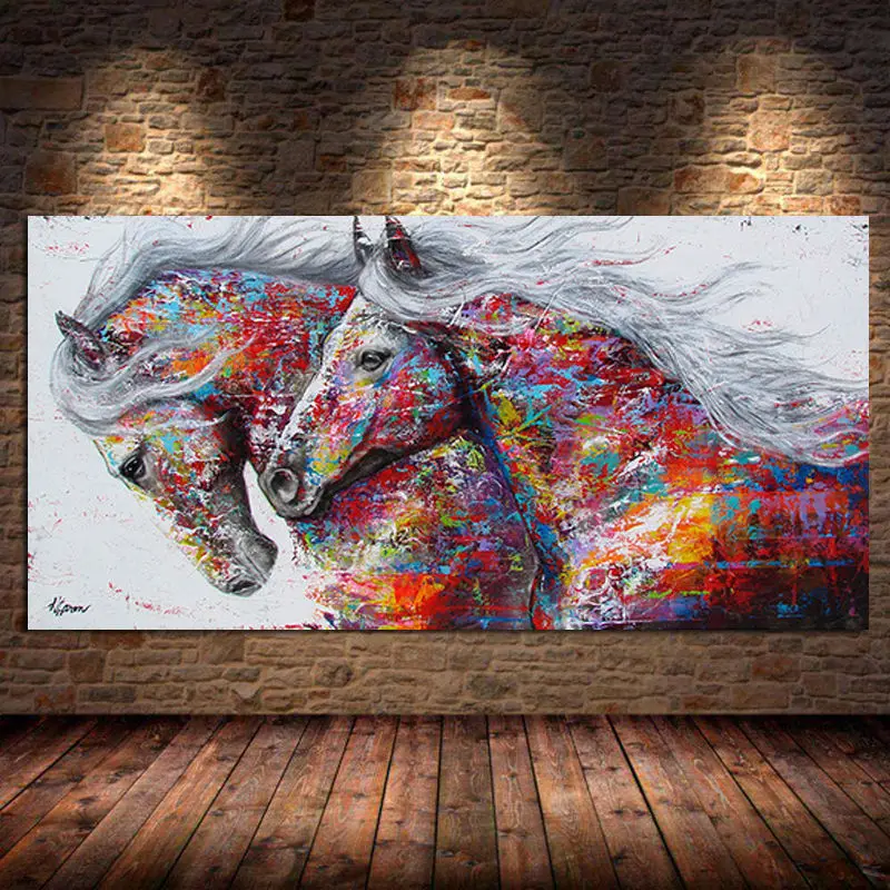 Abstract Two Running Horses Canvas Painting Animal Posters and Prints Wall Art Pictures for Living Room Decor Cuadros Unframed | Дом и сад