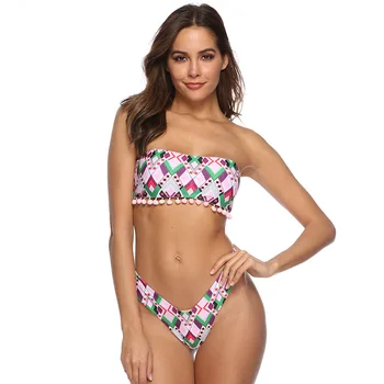 

19 Years Tube Top Double-sided Printing Bikini Triangle Swimsuit T-shaped Pants Odysuit Solid Colorblock Backless Ukraine