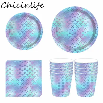 

Chicinlife Mermaid Party Disposable Tableware Sets Paper Plates Cups Napkins Girls Wedding Birthday Party Baby Shower Supplies